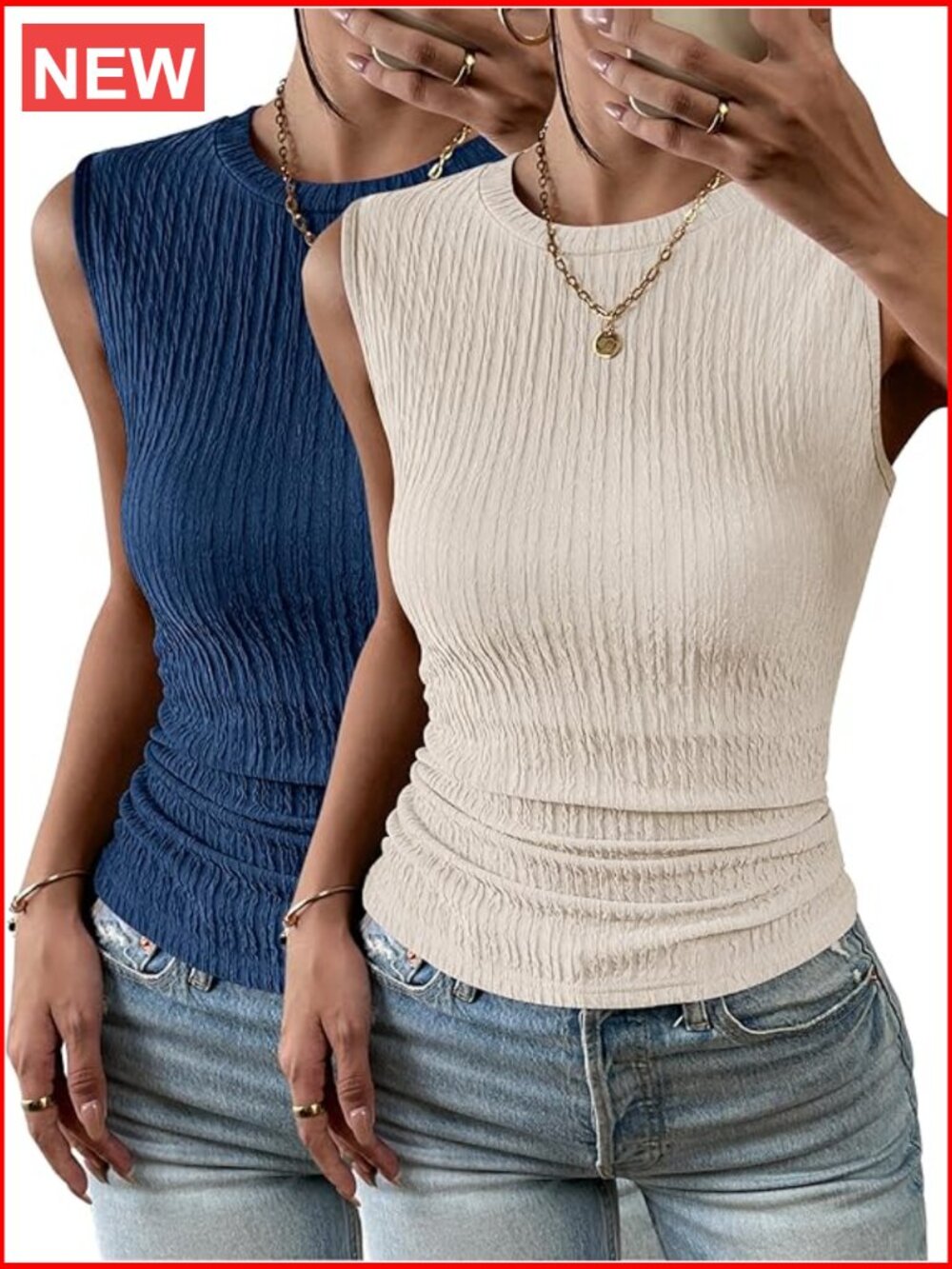 Slim Fit High Neck Tank Top Ribbed Knit Sleeveless Casual Summer Basic Shirt